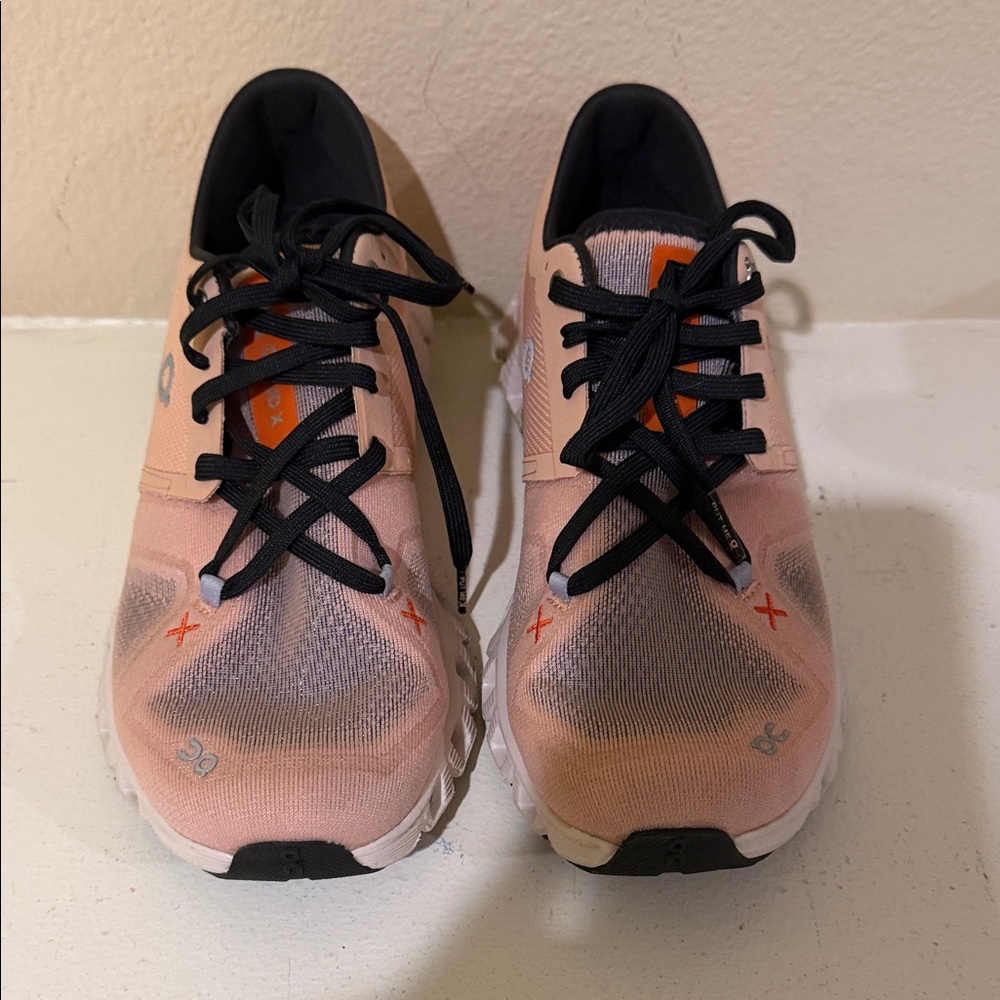 On Running Women's Peach and Black Athletic Running Shoes